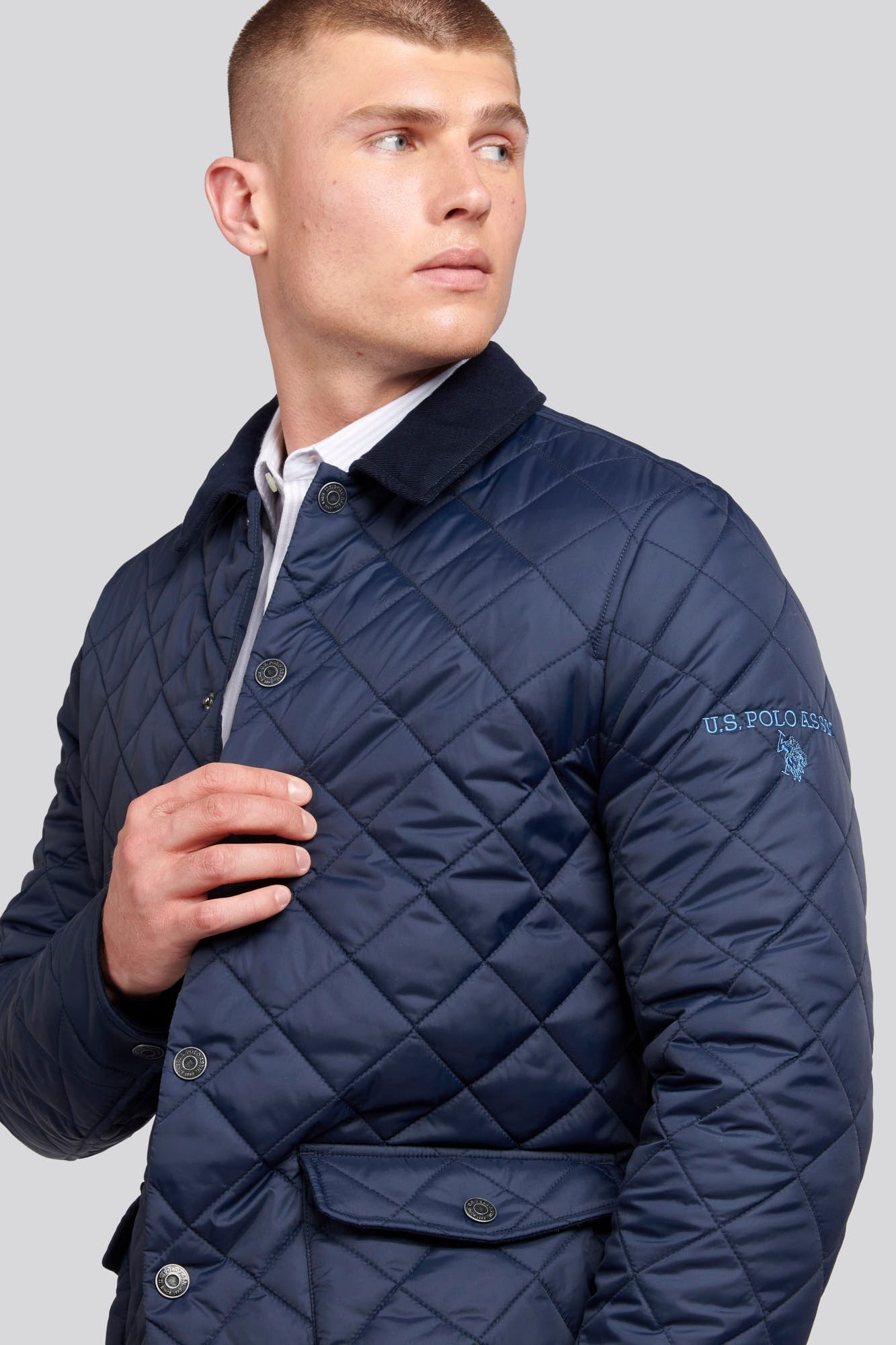 Mens Quilted Collared Jacket in Dark Sapphire Navy