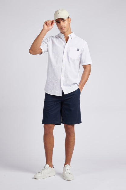 Mens Seersucker Short Sleeve Shirt in Bright White