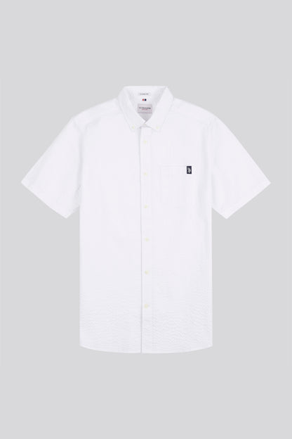 Mens Seersucker Short Sleeve Shirt in Bright White