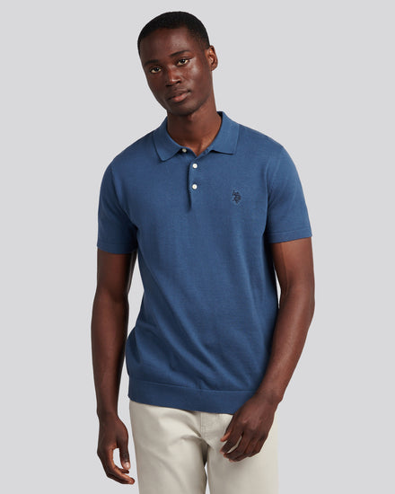 Mens Combed Cotton Polo Shirt in Vintage Indigo