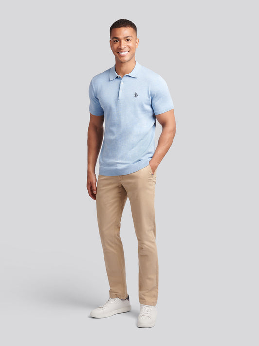 Mens Combed Cotton Polo Shirt in Parisian Blue Marl