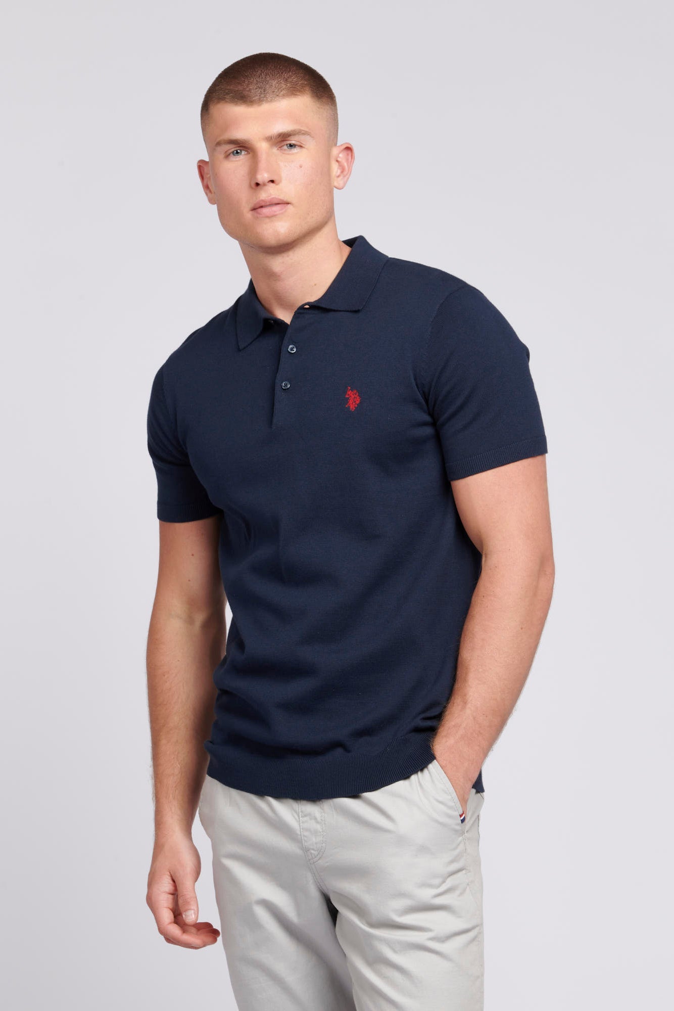 U.S. Polo Assn. Mens Regular Fit Combed Cotton Polo Shirt in Dark Sapphire Navy / Haute Red DHM