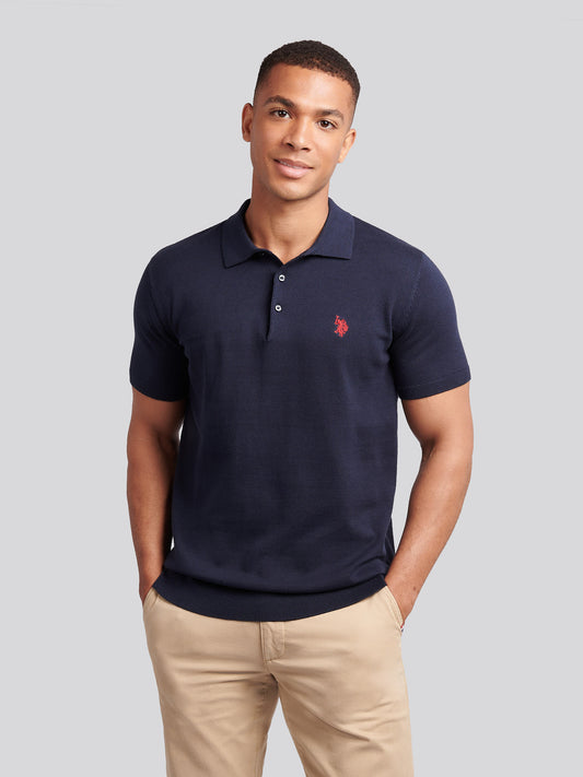 Mens Combed Cotton Polo Shirt in Dark Sapphire Navy / Haute Red DHM