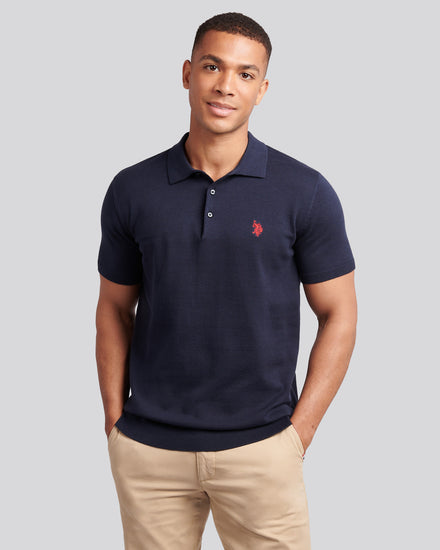 Mens Combed Cotton Polo Shirt in Dark Sapphire Navy / Haute Red DHM
