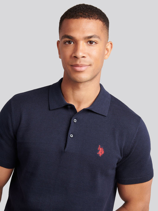 Mens Combed Cotton Polo Shirt in Dark Sapphire Navy / Haute Red DHM