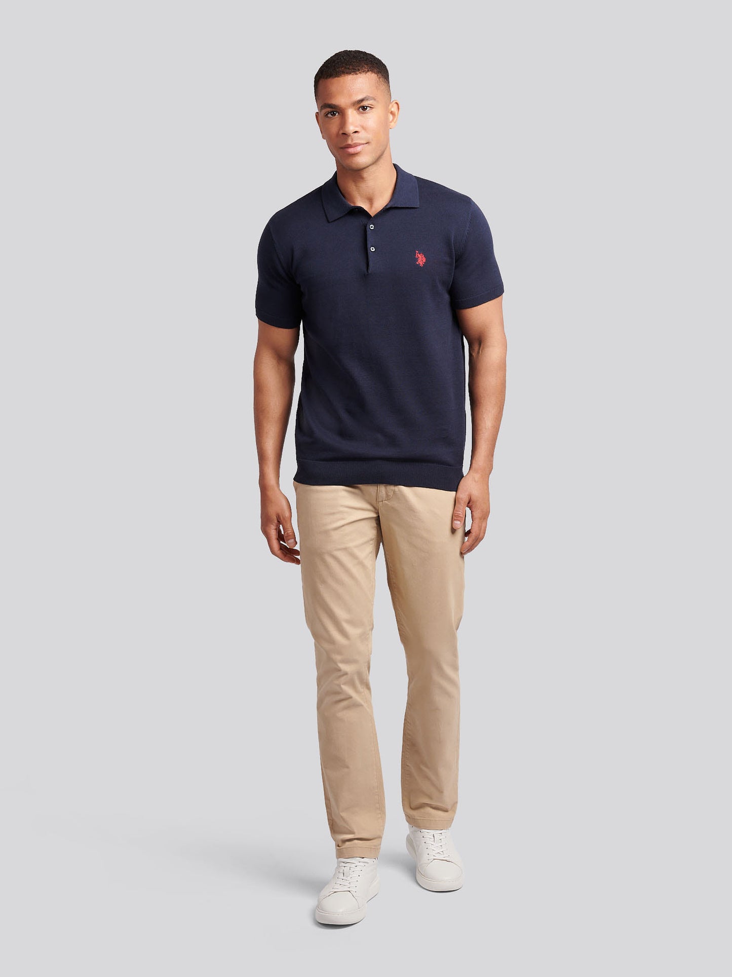 Mens Combed Cotton Polo Shirt in Dark Sapphire Navy / Haute Red DHM