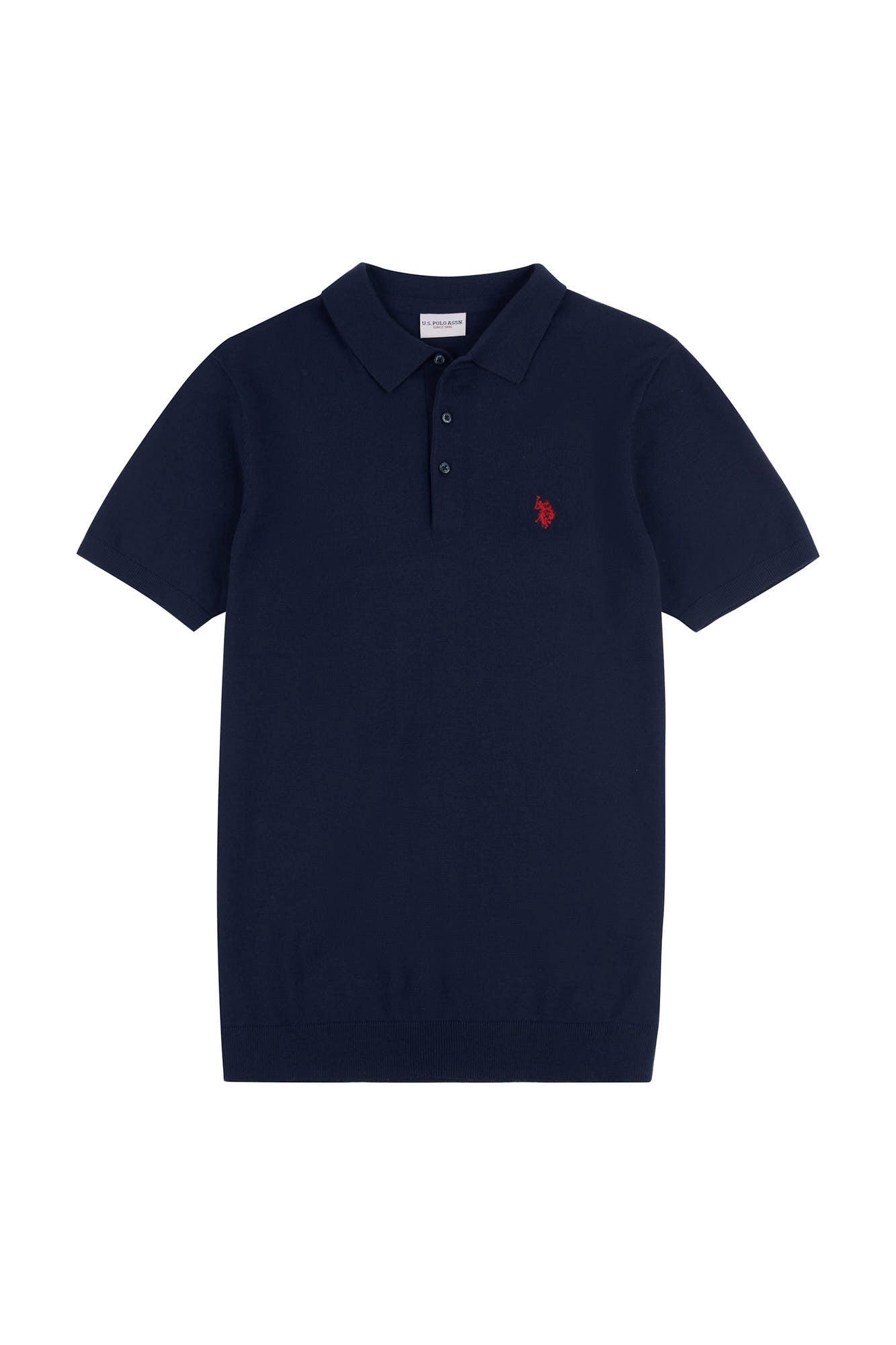 Mens Regular Fit Knitted Polo Shirt in Dark Sapphire Navy / Haute Red DHM