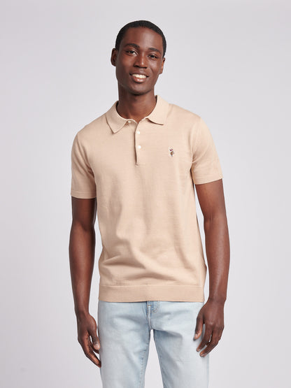 Mens Combed Cotton Polo Shirt in Doeskin / Multi Coloured DHM