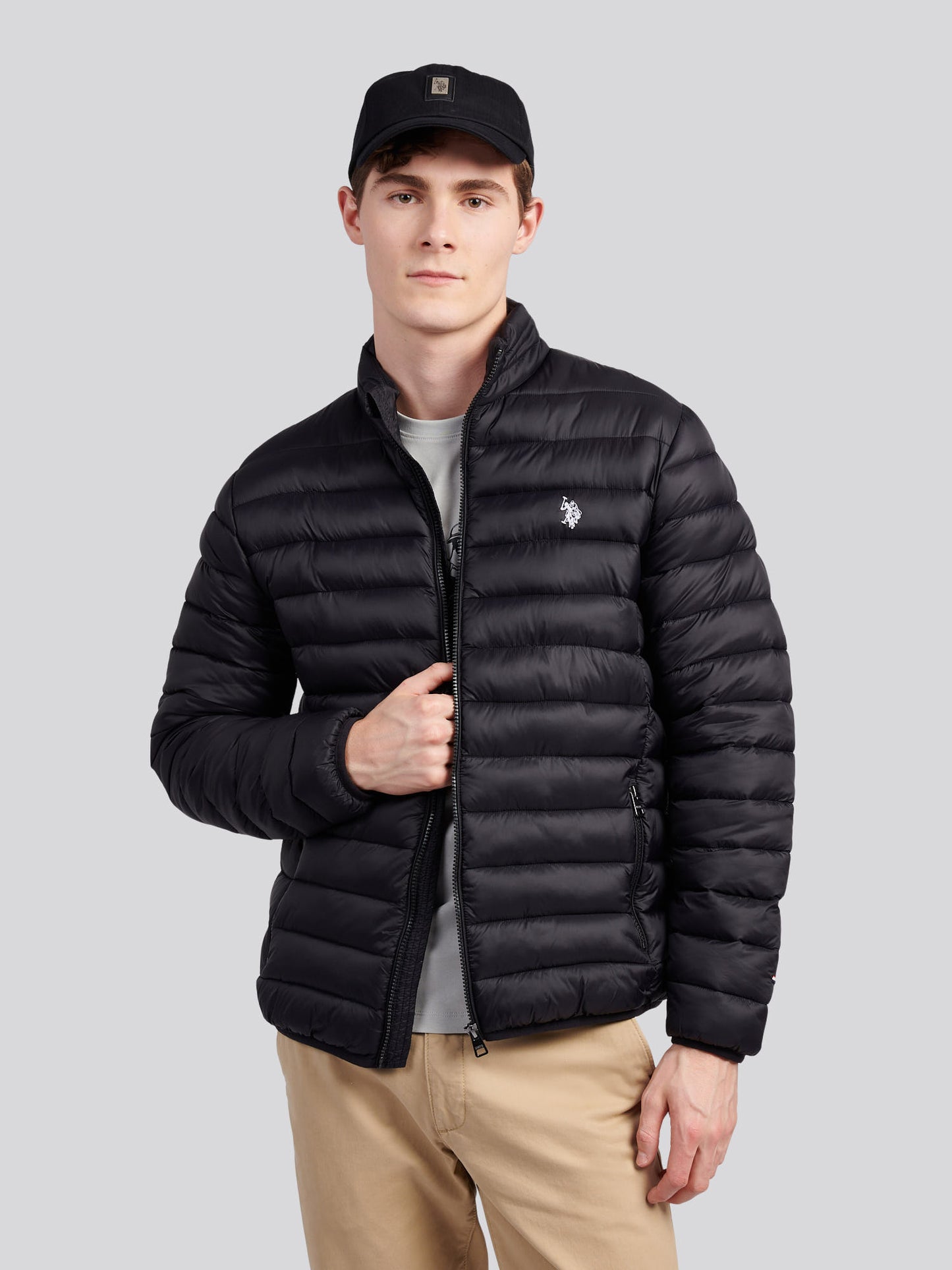 Mens Lightweight Bound Quilted Jacket in Black Bright White DHM