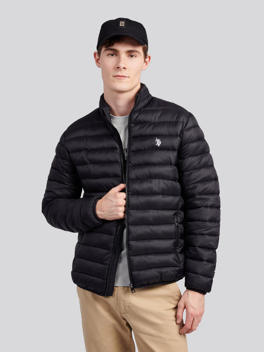 Mens Lightweight Bound Quilted Jacket in Black Bright White DHM