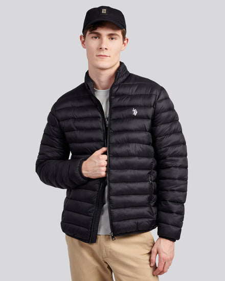 Mens Lightweight Bound Quilted Jacket in Black Bright White DHM