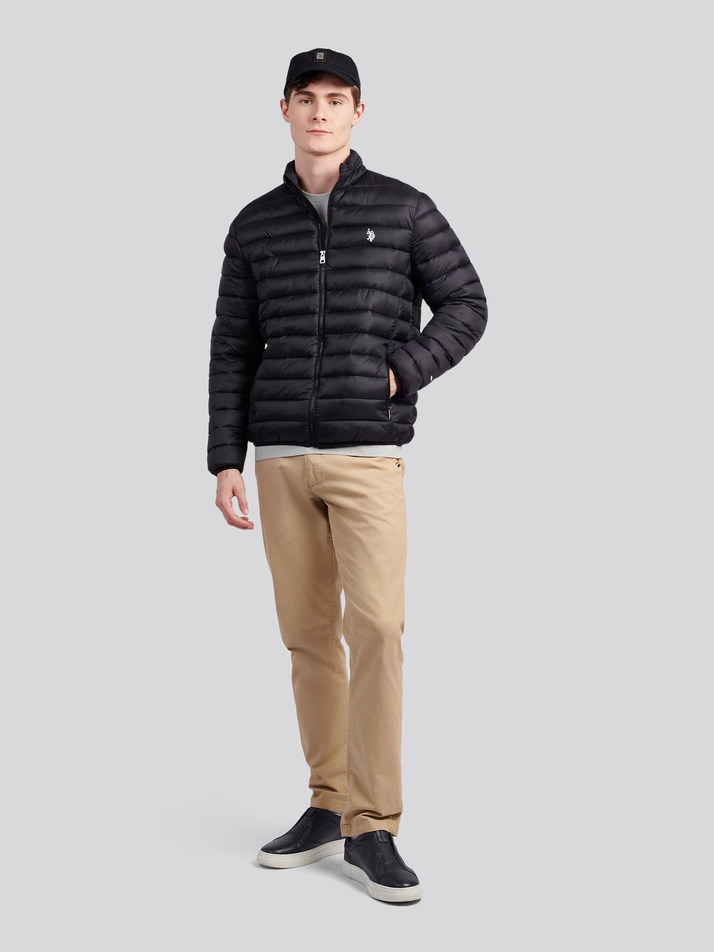 Mens Lightweight Bound Quilted Jacket in Black Bright White DHM