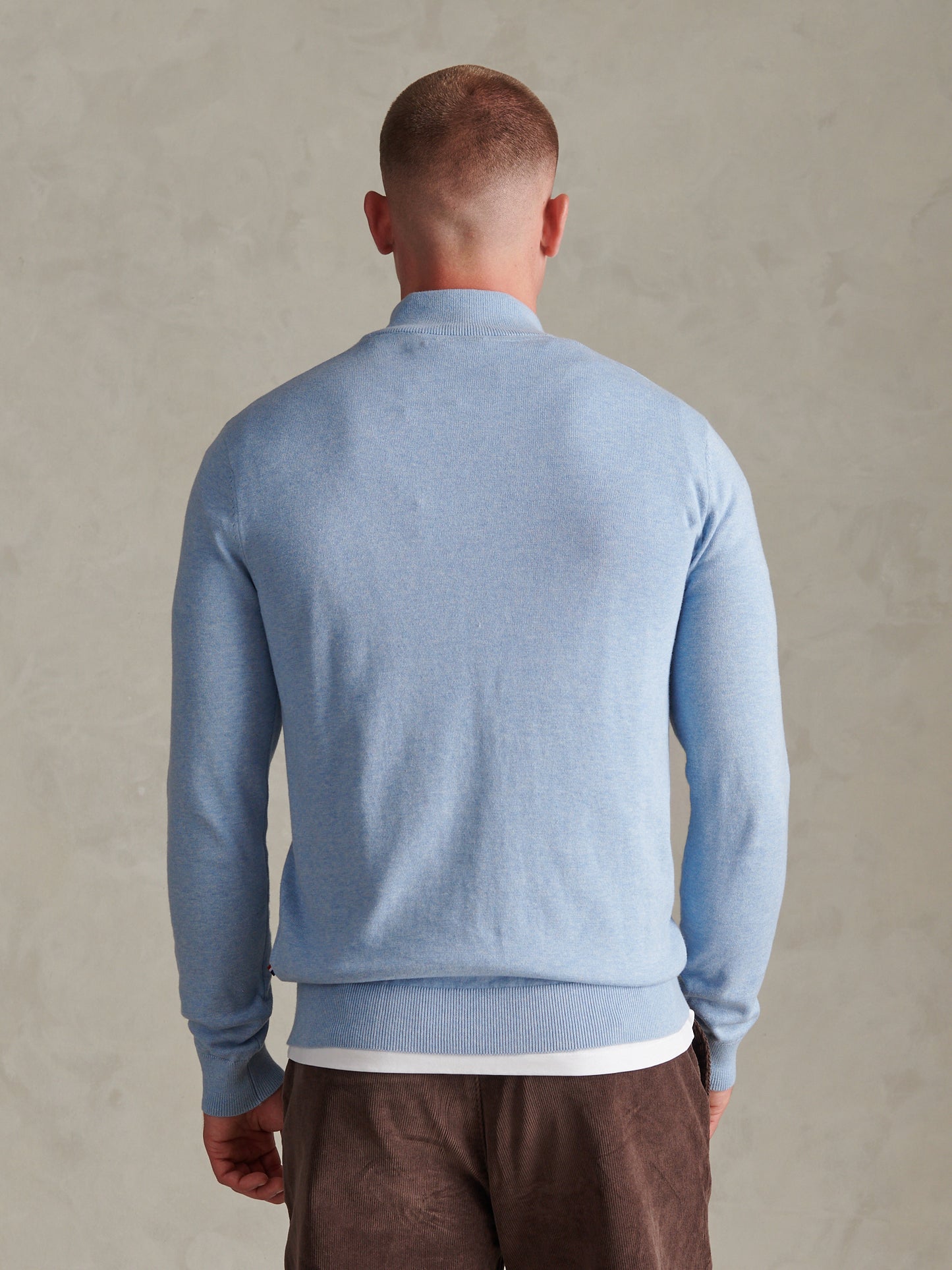 Mens Cotton Quarter Zip Funnel Jumper Parisian Blue Marl