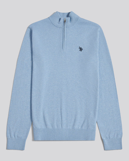 Cotton 1/4 Zip Neck Parisian Blue Marl