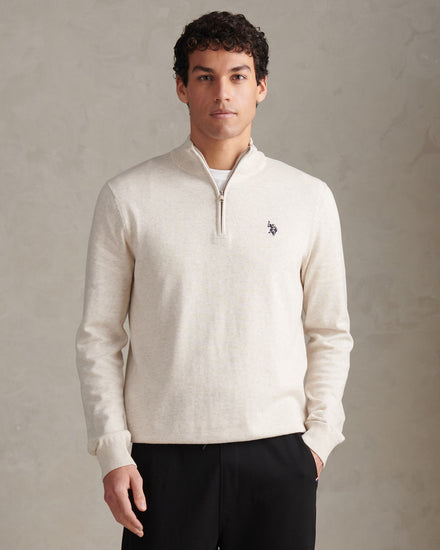 Cotton 1/4 Zip Neck Birch Marl
