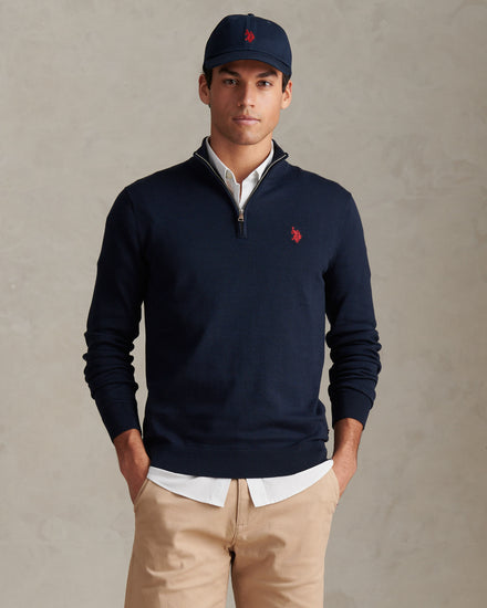 Cotton 1/4 Zip Neck Dark Sapphire Navy / Haute Red DHM