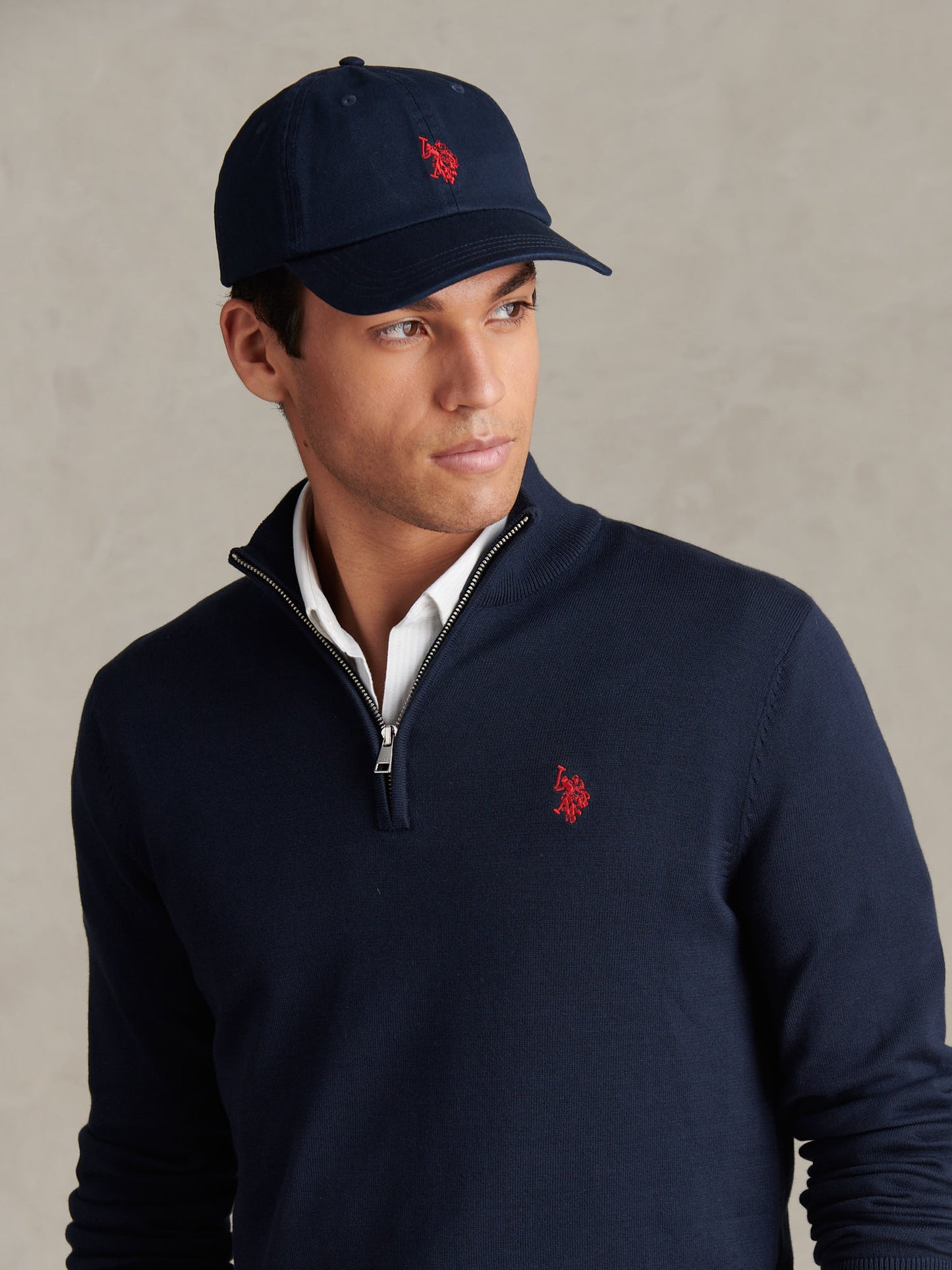 Cotton 1/4 Zip Neck Dark Sapphire Navy / Haute Red DHM