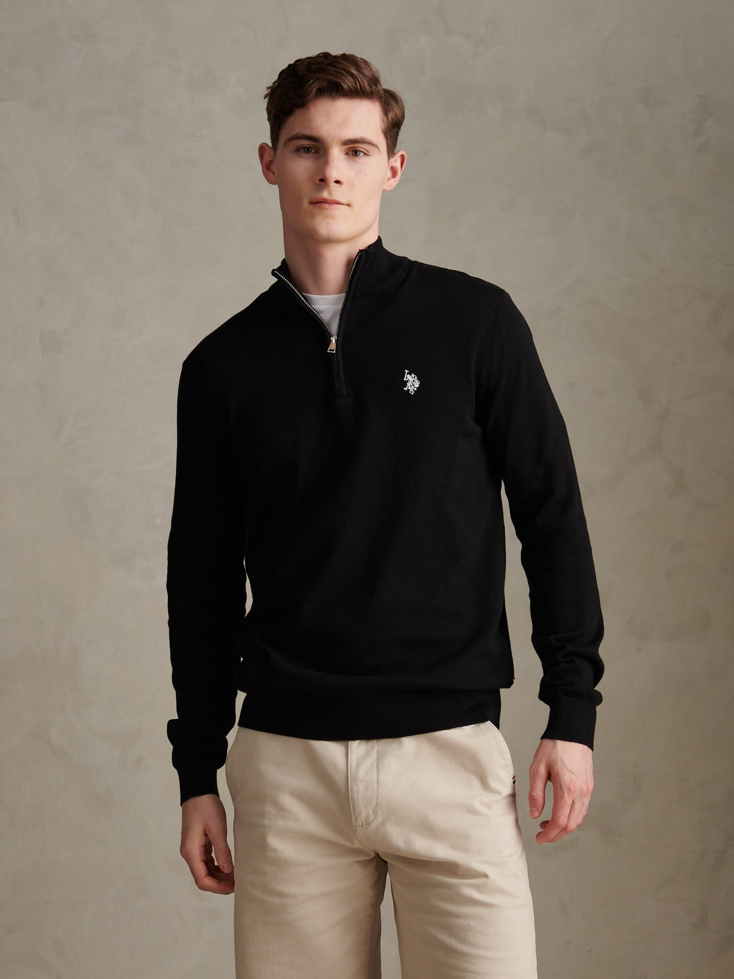 Cotton 1/4 Zip Neck Black Bright White DHM