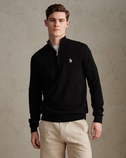 Cotton 1/4 Zip Neck Black Bright White DHM