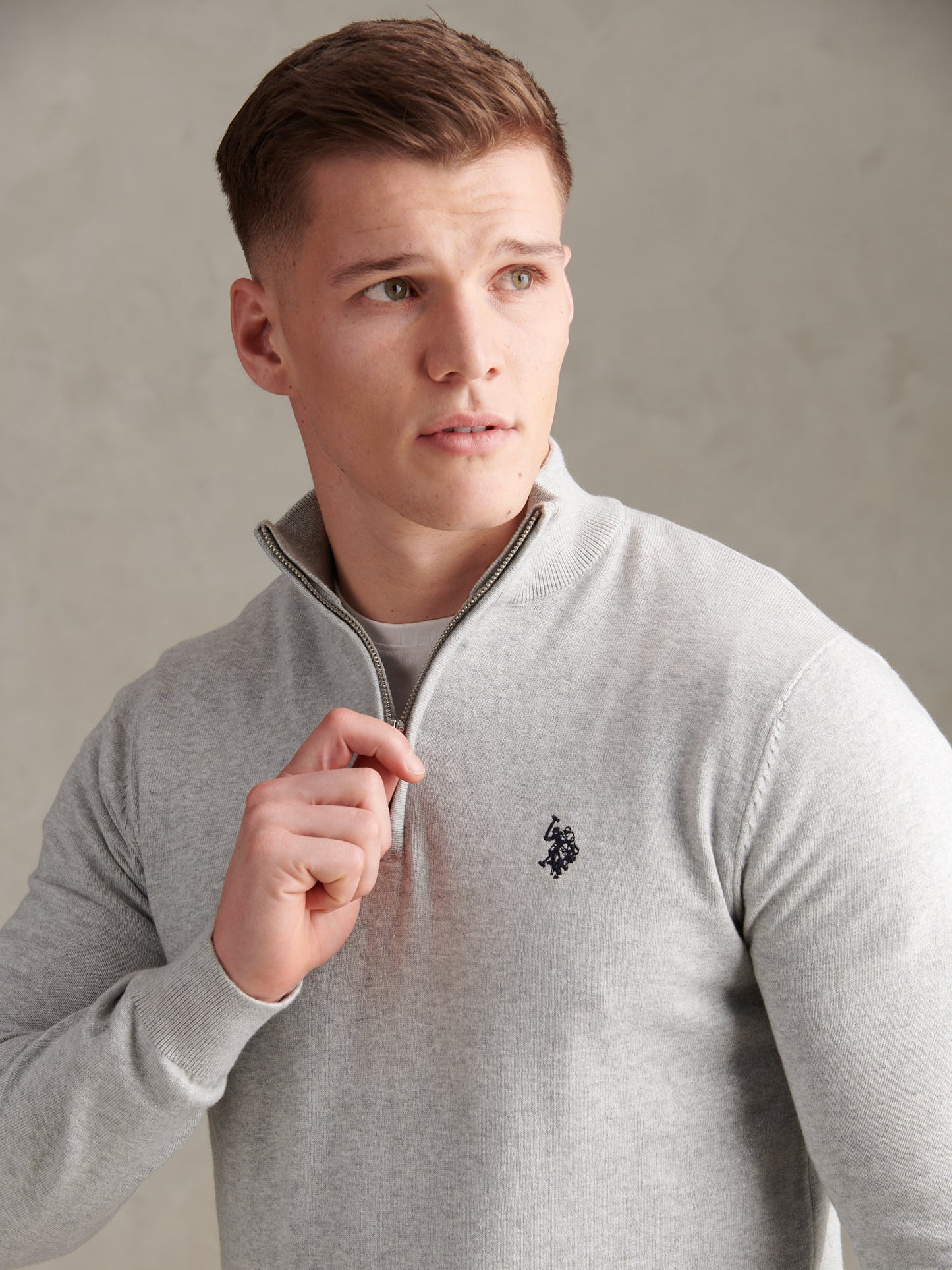 Cotton 1/4 Zip Neck Mid Grey Marl