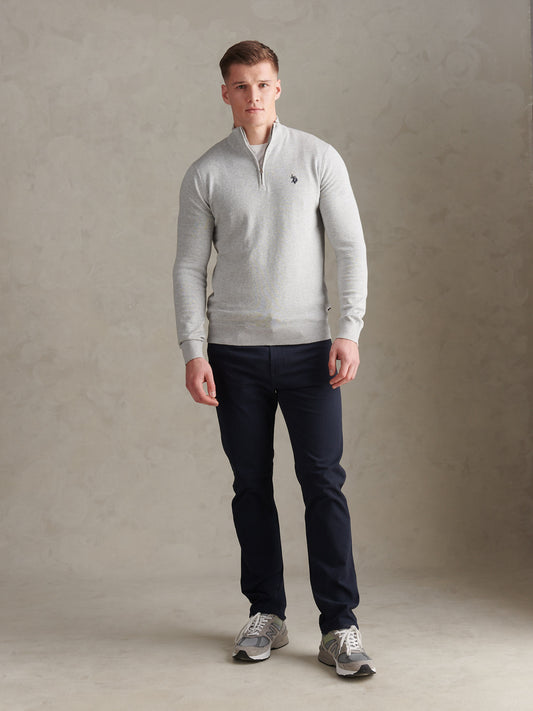 Cotton 1/4 Zip Neck Mid Grey Marl