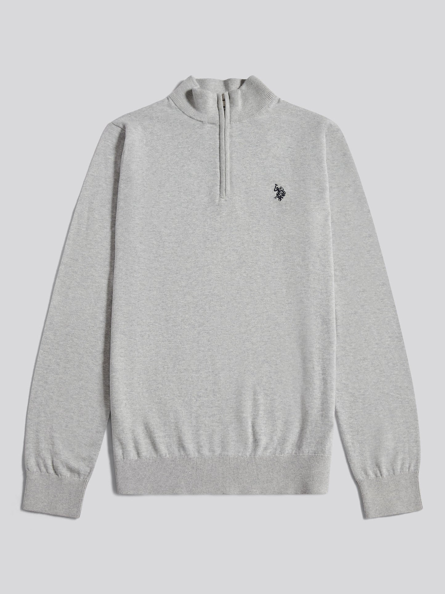 Cotton 1/4 Zip Neck Mid Grey Marl