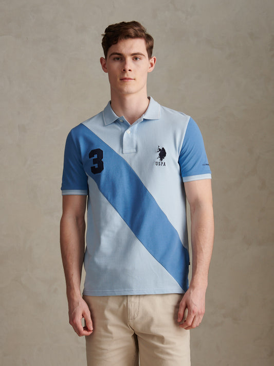 Mens Sash Pique Polo Shirt in Chambray Blue