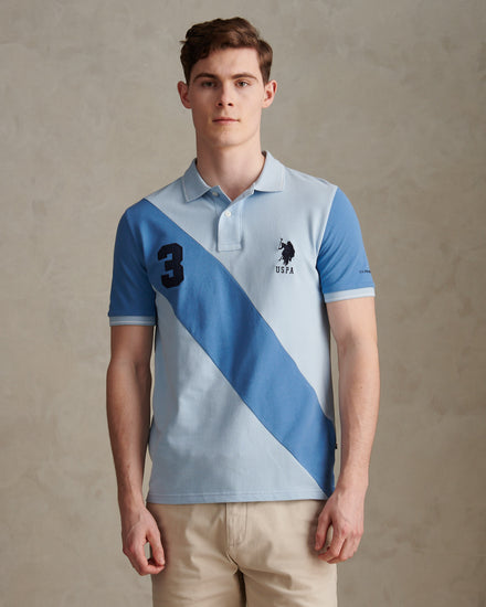 Mens Sash Pique Polo Shirt in Chambray Blue