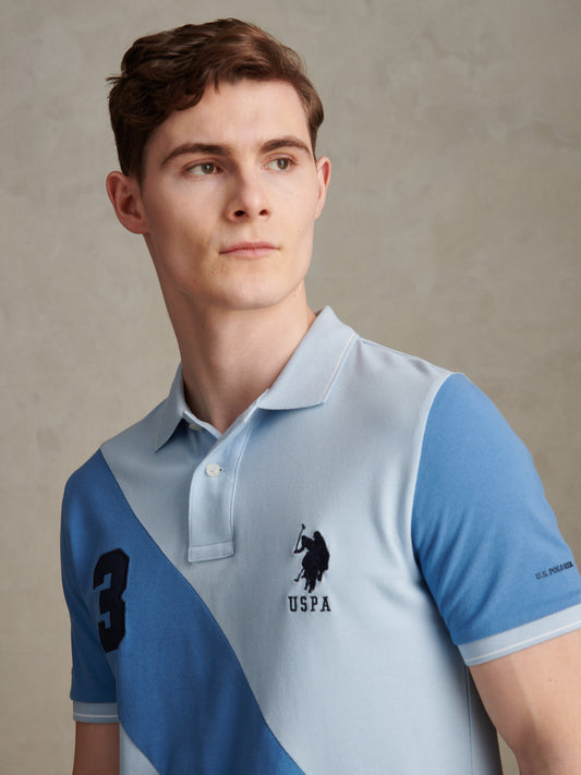 Mens Sash Pique Polo Shirt in Chambray Blue