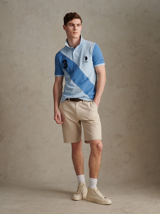 Mens Sash Pique Polo Shirt in Chambray Blue