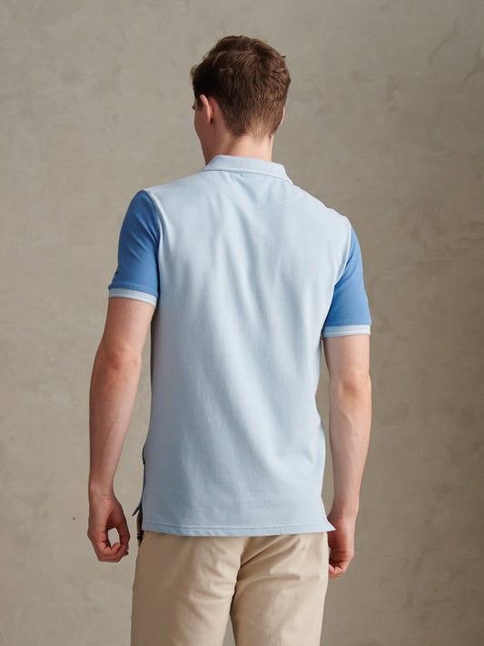 Mens Sash Pique Polo Shirt in Chambray Blue