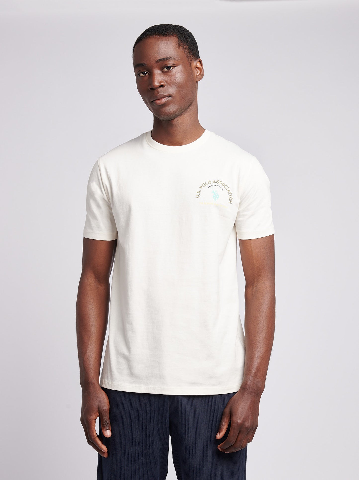 Mens Front Back Print Graphic T-Shirt in Whisper White
