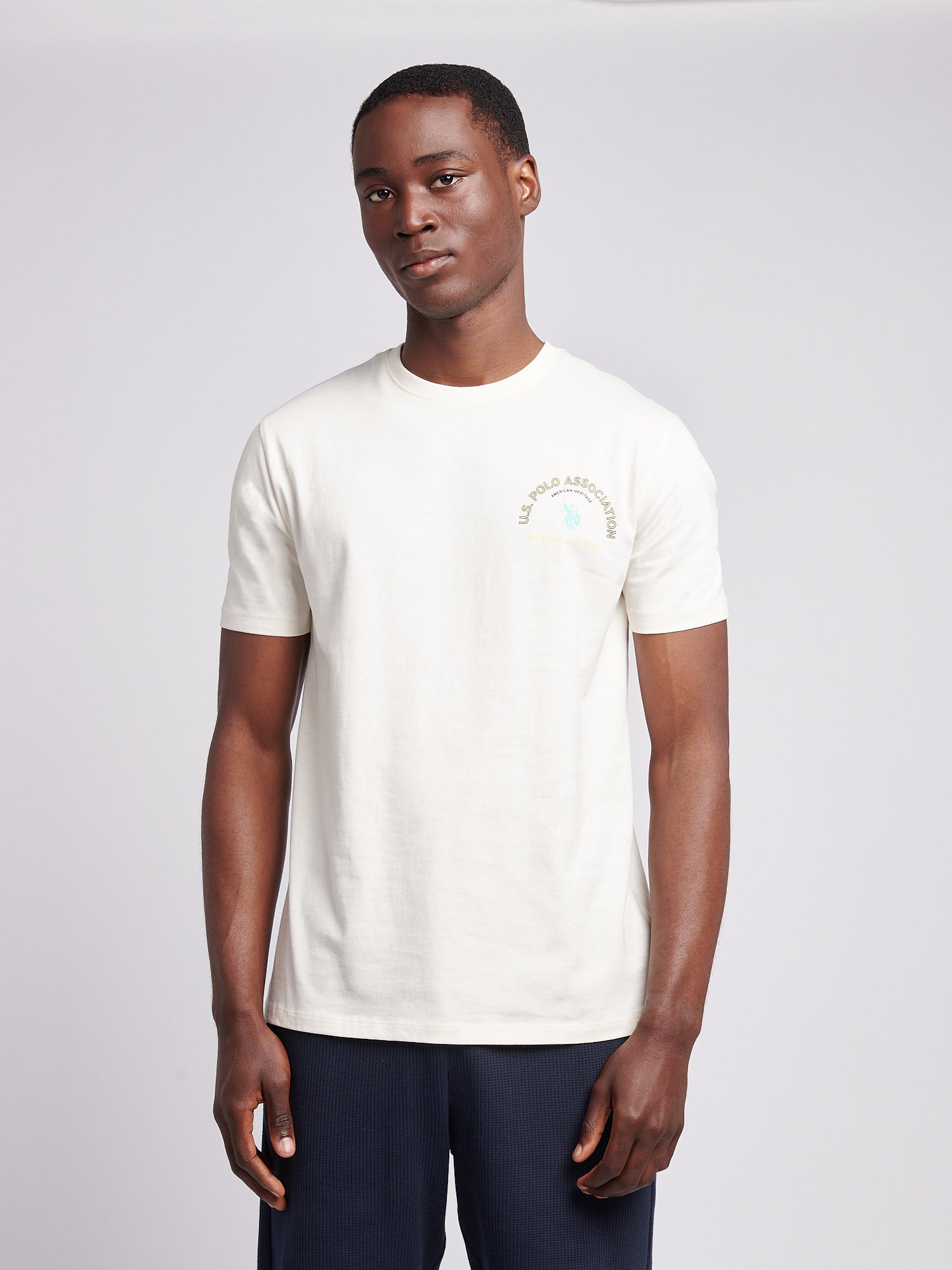 Mens Front Back Print Graphic T-Shirt in Whisper White
