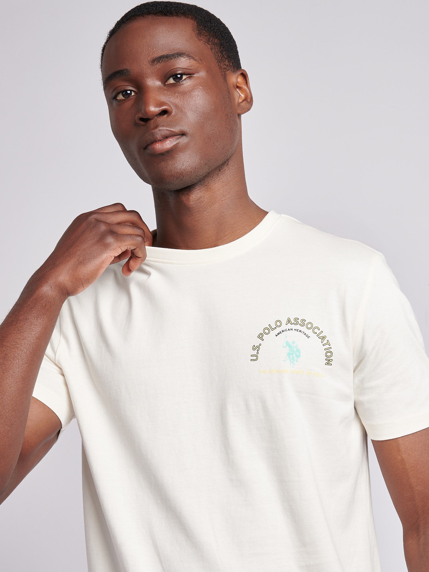 Mens Front Back Print Graphic T-Shirt in Whisper White