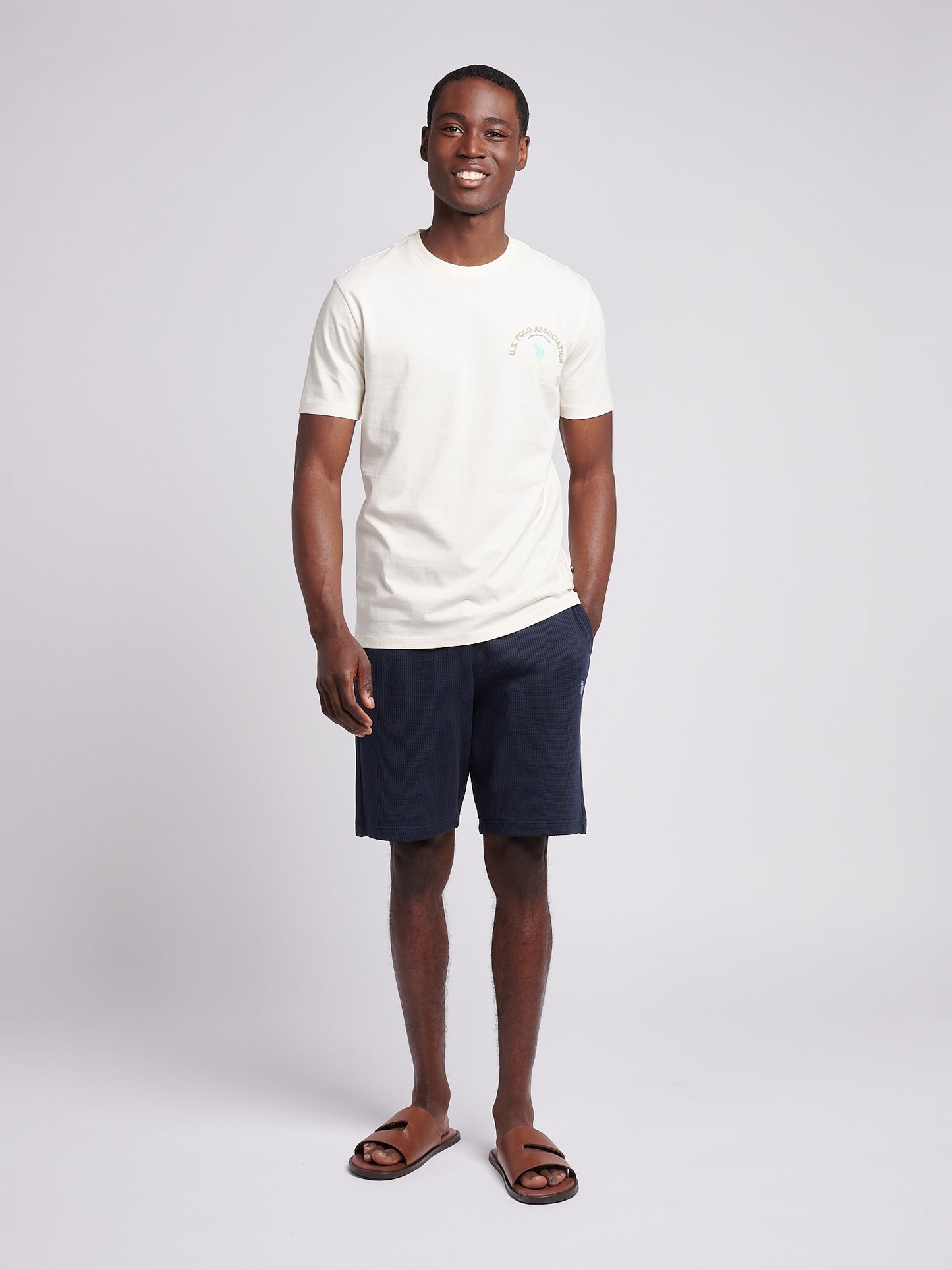 Mens Front Back Print Graphic T-Shirt in Whisper White