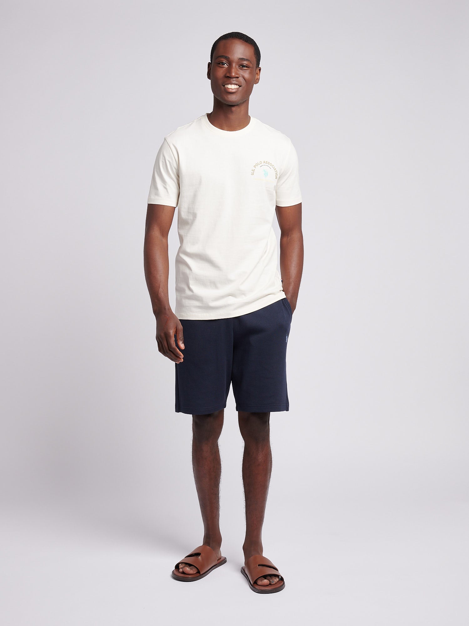 Mens Front Back Print Graphic T-Shirt in Whisper White