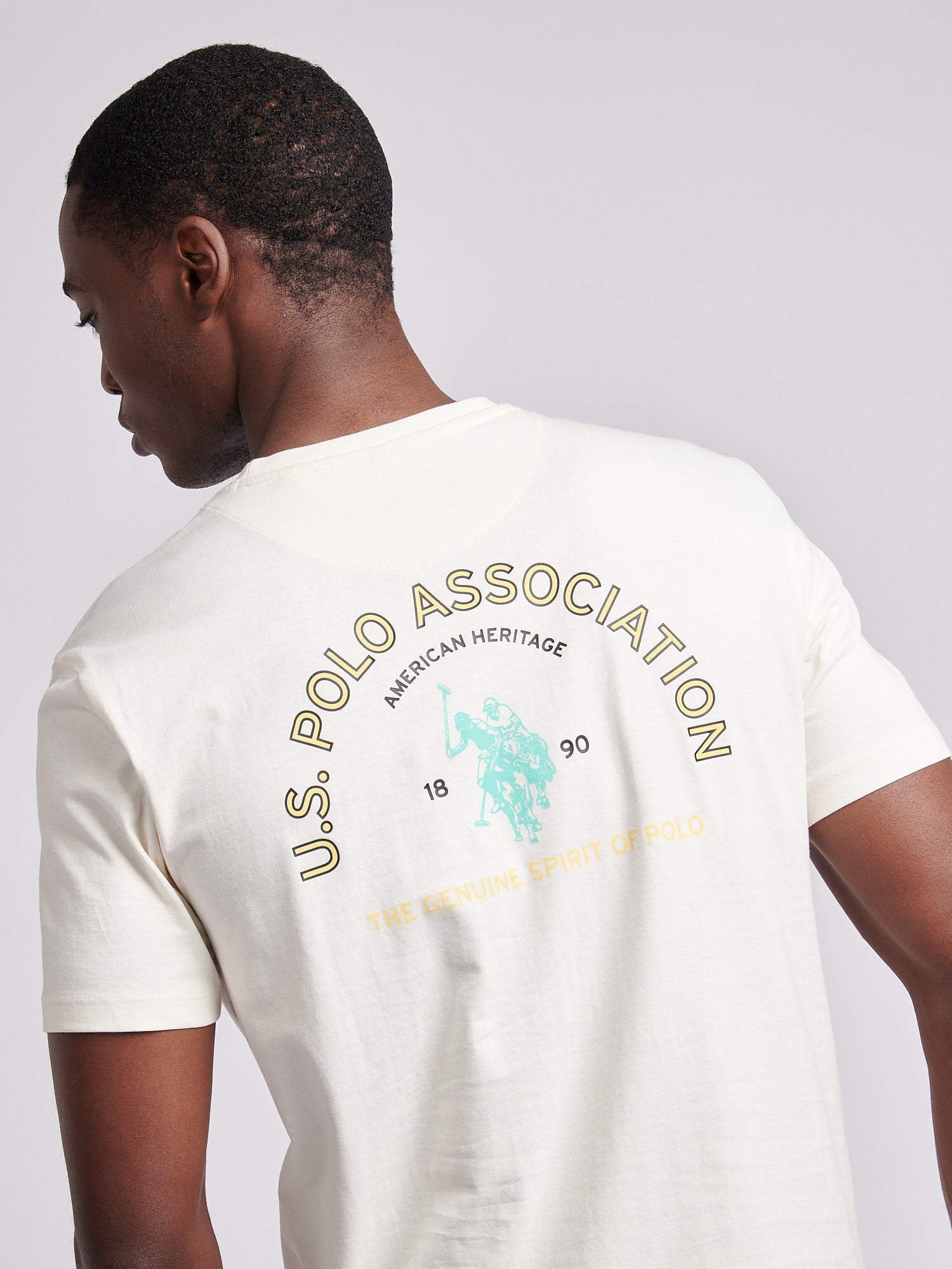Mens Front Back Print Graphic T-Shirt in Whisper White