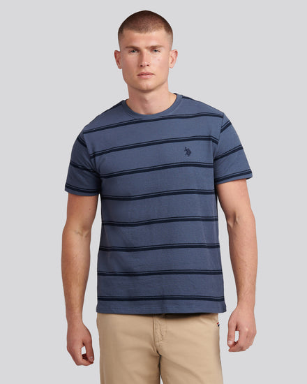 Mens Terry Stripe T-Shirt in Vintage Indigo