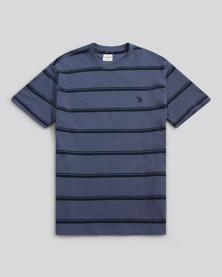 Mens Terry Stripe T-Shirt in Vintage Indigo