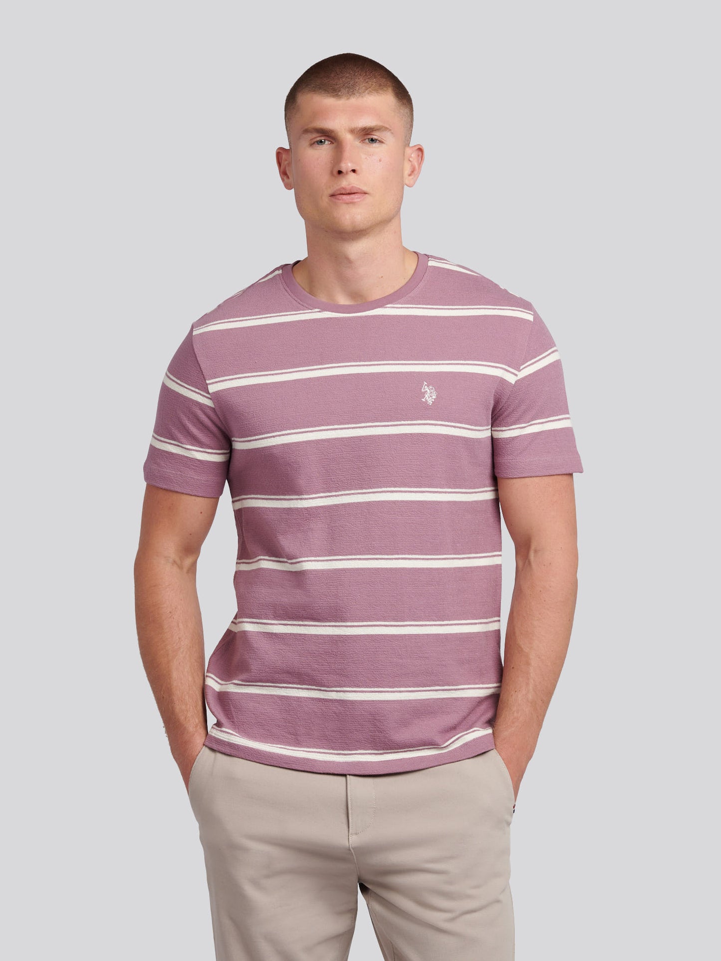Mens Terry Stripe T-Shirt in Elderberry