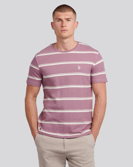 Mens Terry Stripe T-Shirt in Elderberry