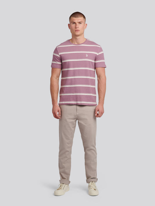Mens Terry Stripe T-Shirt in Elderberry