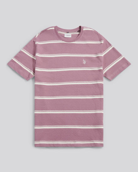 Mens Terry Stripe T-Shirt in Elderberry