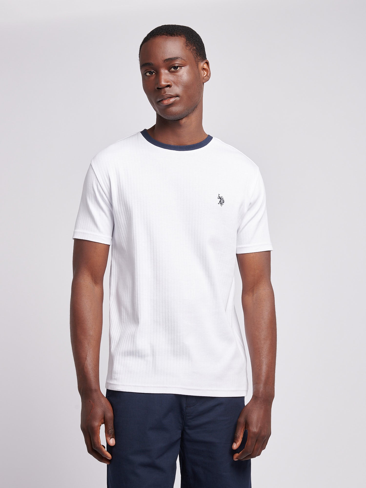Mens Double Horsemen Rib T-Shirt in Bright White