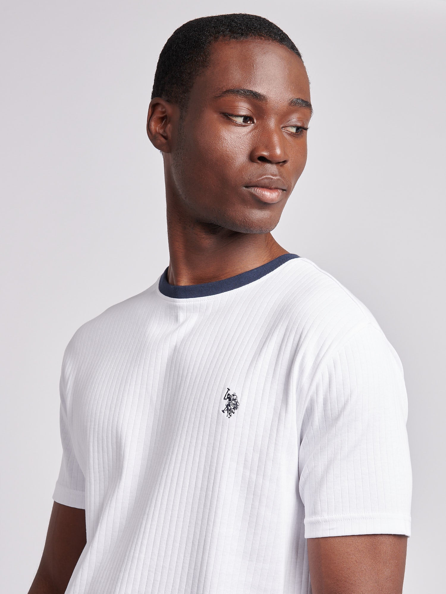Mens Double Horsemen Rib T-Shirt in Bright White