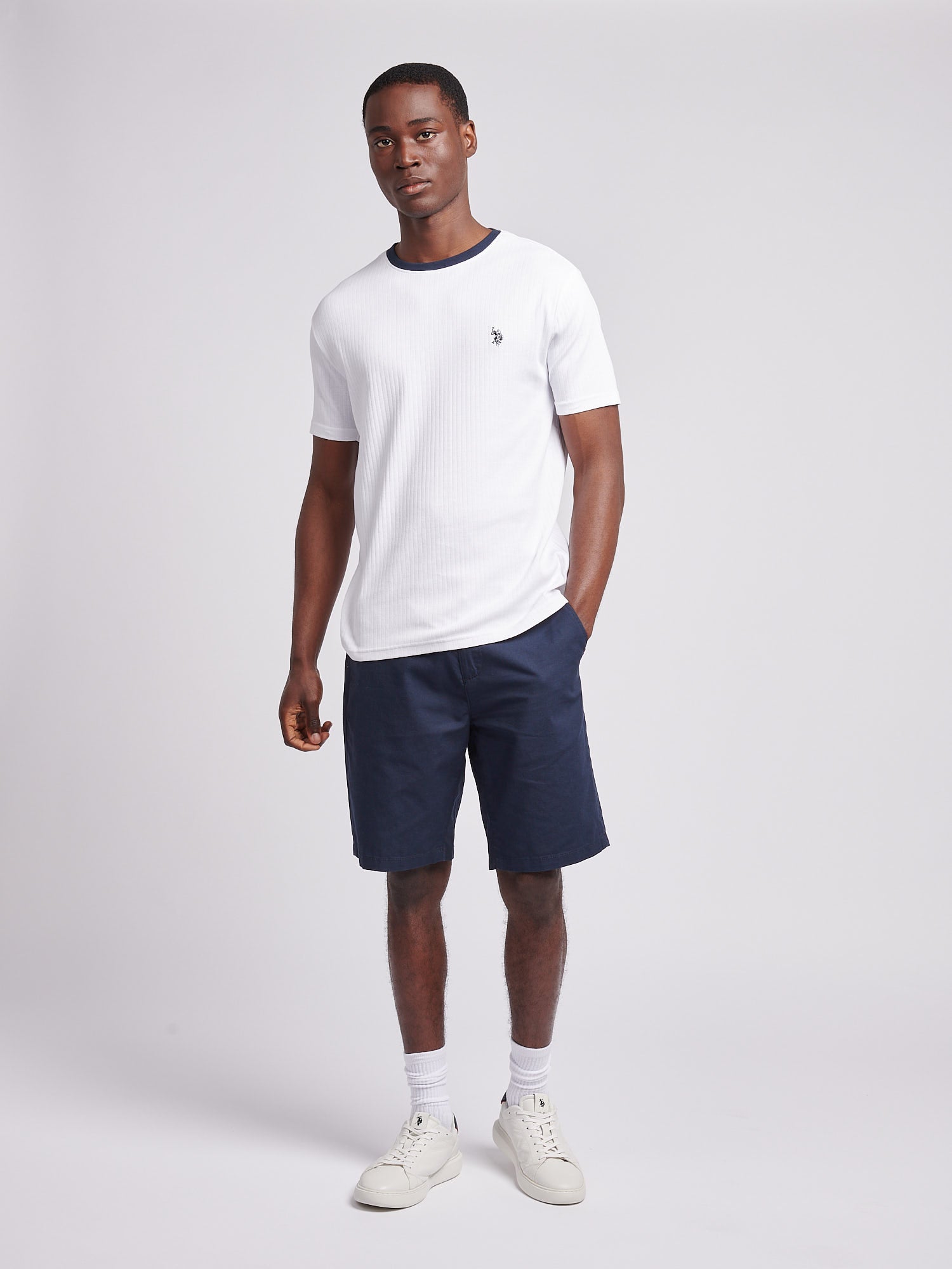 Mens Double Horsemen Rib T-Shirt in Bright White