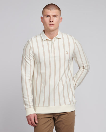 Mens Vertical Stripe Sweat Rugby in Whisper White