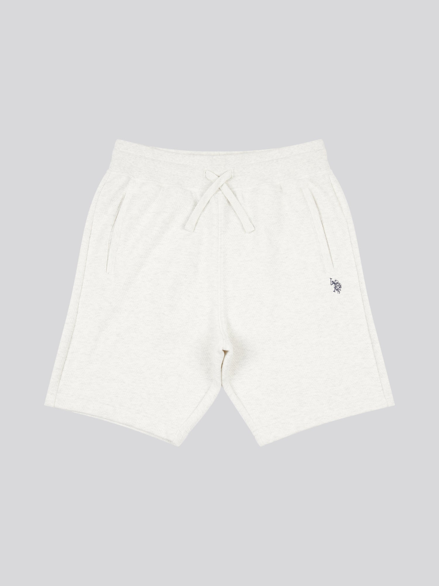 Mens Double Horsemen Herringbone Sweat Short in Light Grey Marl