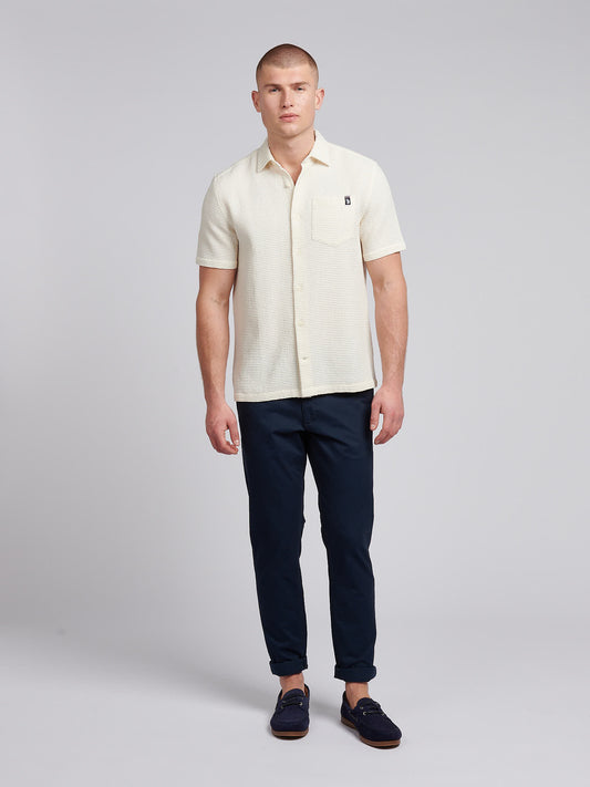 Mens  Textured Waffle Short Sleeve Shirt in Bright White
