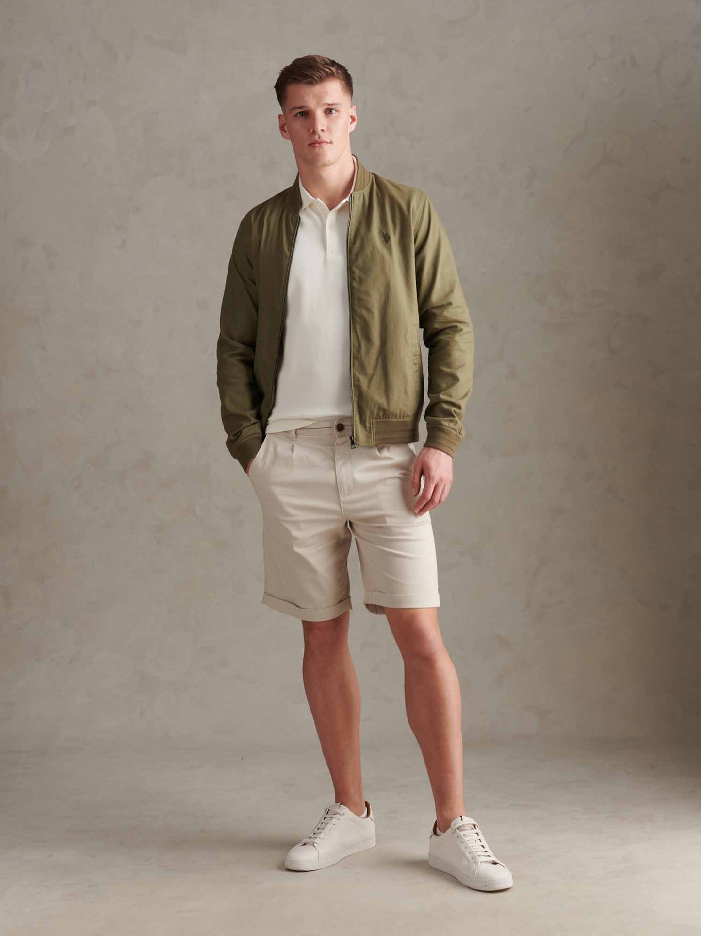 Mens Linen Blend Classic Bomber in Deep Lichen Green